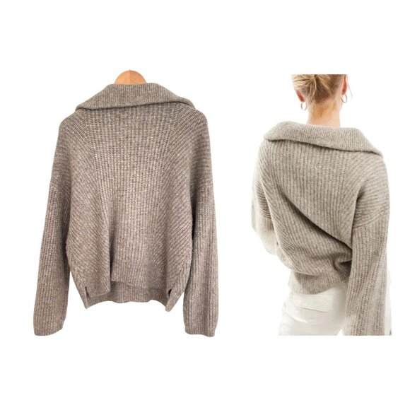 Abercrombie & Fitch Sweater Women Medium Quarter Half Zip Brown Tan Chunky Knit - Picture 2 of 13